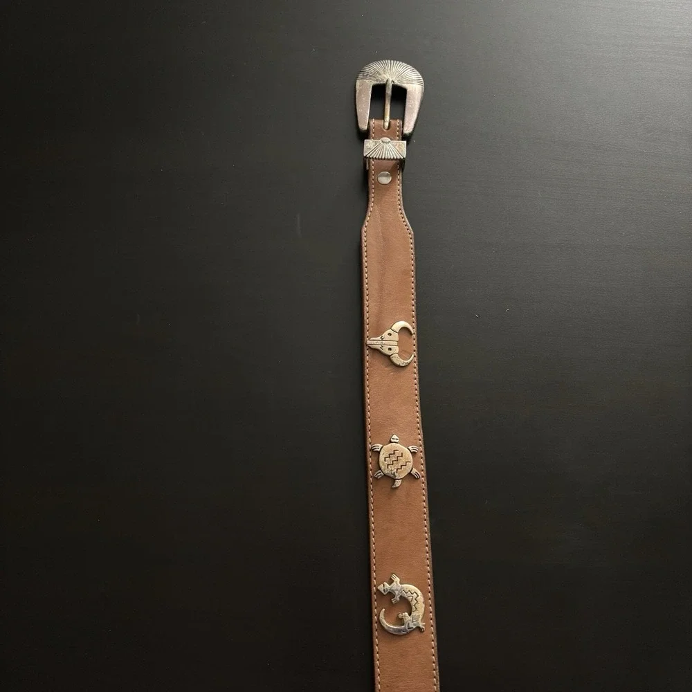 Vintage 1990 Silver Creek Leather Belt w Western‎ Charm Attached Sz 26 Boho